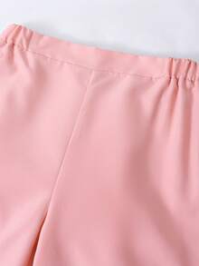 Sparklyn 少女撞色双排扣粉色夹克 + 白色长袖衬衫打底衫，粉色裤子优雅装扮 - 粉色 - 查看 4