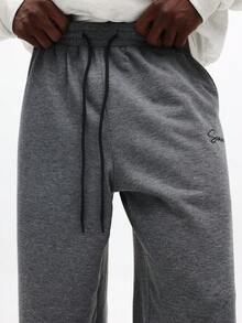 SUMWON Heathered Wide Leg Sweatpants With Drawstring Waist Casual Comfort Lounge