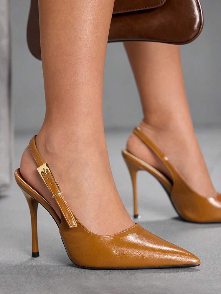 CUCCOO SZL Women's Pointed Toe Buckle Design Daily Commute High Heel Mules