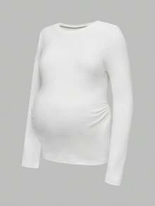 Modmama 孕妇纯色简约日常穿搭圆领长袖T恤 - 彩色 - 查看 8