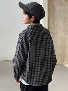 DAZY 青少年男孩格子落肩长袖单排扣休闲衬衫，秋季