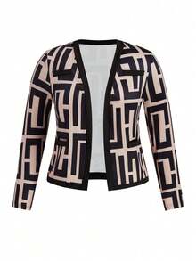 EMERY ROSE Plus Size Women Color Block Sleeveless Dress & Long Sleeve Cardigan Knitted Casual Set, Spring/Autumn - Black - View 3