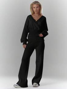 MUSERA Áo thun dài tay dệt kim mềm mại, kiểu dáng suông, có chi tiết thắt eo, thích hợp mặc đi uống cà phê, đi club, dự tiệc tối, thanh lịch, thích hợp cho mùa đông, mùa xuân hoặc ngày Valentine. - màu đen - Xem 3