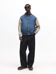 SUMWON 男式 Harrington 撞色袖飞行员夹克，运动风格休闲外套 - 彩色 - 查看 3