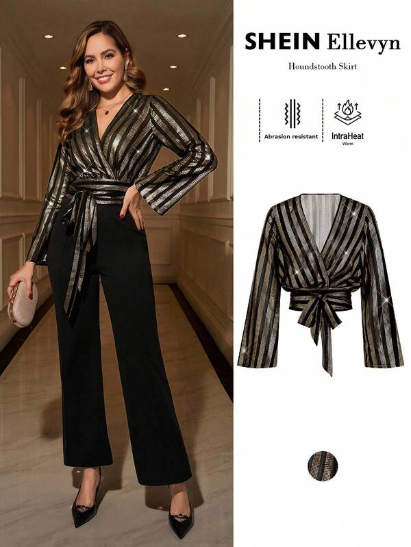 Ellevyn Blusa feminina elegante com contas para festa e Halloween