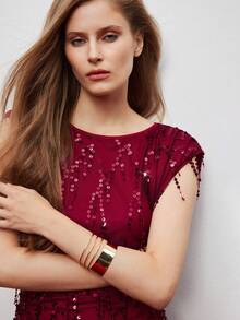 Maija Women's Sequin Fringe Ruched Bodycon Dress, Suitable For Party And Gathering - Burgundy - View 8