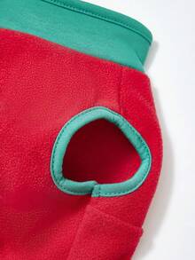 PETSIN 节日圣诞老人主题天鹅绒宠物连帽衫，适合狗和猫 - 舒适加厚羊毛运动衫背心，专为小动物设计，非常适合室内休闲和假日散步，包括方便的皮带扣，用于连接皮带，圣诞礼物 - 紅色 - 查看 7