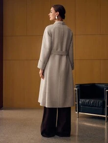 MOTF PREMIUM WOOL WATERFALL COLLAR BELTED OVERCOAT - Beige - View 4