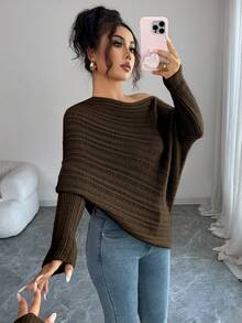 Elenzga Women's Autumn/Winter Anneusta Top, Holiday Festival Independence Day Music Concert, Vintage Stockholm Street Style, Teacher Office Work Wear, Elegant Outgoing Date, Unique Shoulder Design, Long Sleeve, Sophisticated Knit Sweater