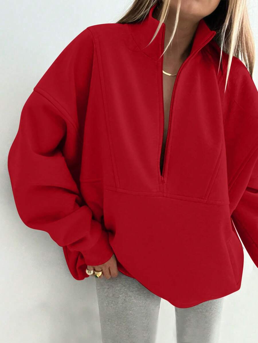 INAWLY 女士休闲立领半拉链运动衫，秋季，长袖上衣