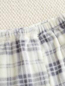 2 件男童柔软法兰绒格子西装，休闲宽松长袖上衣和裤子，舒适家居服，秋冬