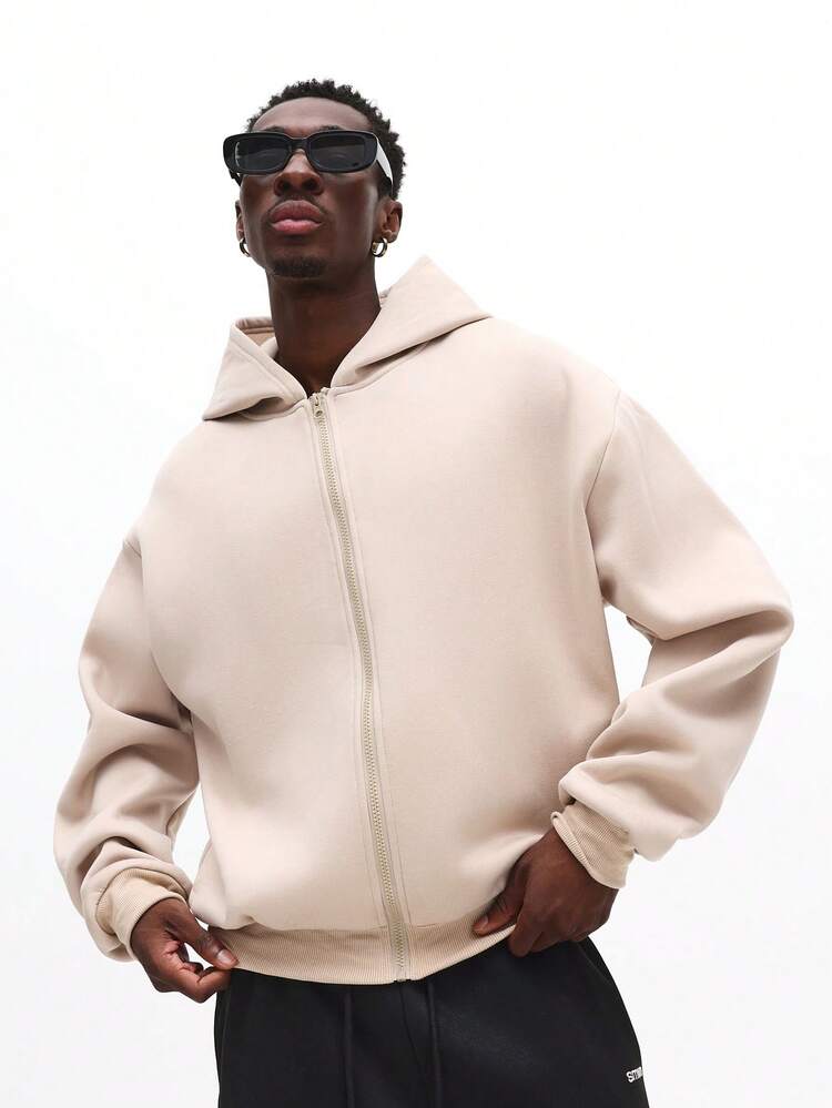 Crop Fit Zip Hoodie With Drawstring