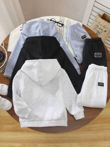 SHEIN Genkimix Kids 3pcs/Set Toddler Boys' Casual Dinosaur Embroidery Hoodie Sweatshirt & Loose Pants Outfit, High-Quality Soft Fabric, Versatile For School, Outing, Holiday, Party, Back To School Season