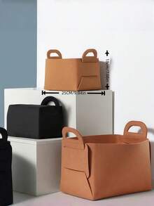 1 个毛毡储物篮，宠物用品毛毡储物箱，让您的家保持整洁（包装容易起皱，需要自己组装） - 棕色 - 查看 5