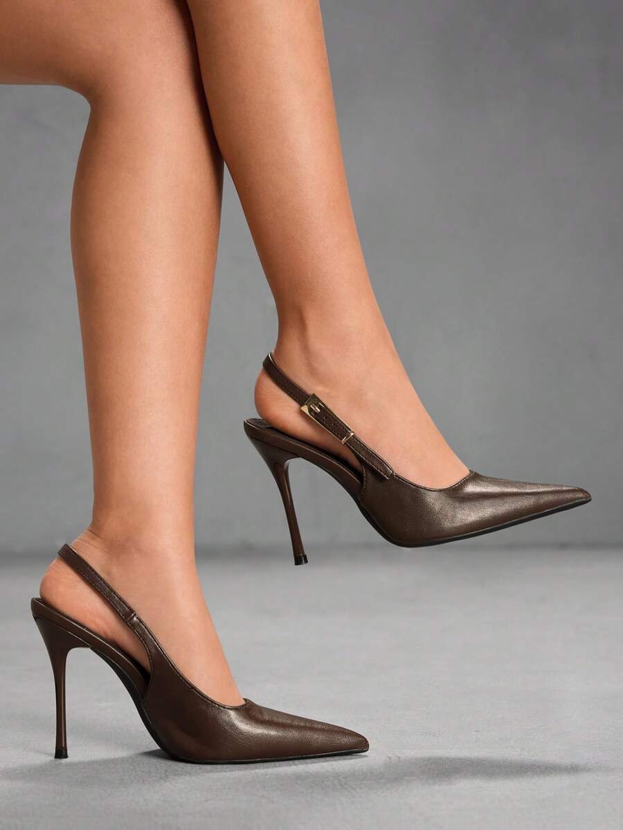 CUCCOO SZL Giày cao gót mũi nhọn có khóa cài thời trang dành cho nữ, thích hợp cho dịp Giáng sinh. - Cà phê nâu - Xem 1