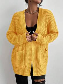 SHEIN LUNE Women's Casual Solid Color Minimalist Cardigan - Yellow - View 5