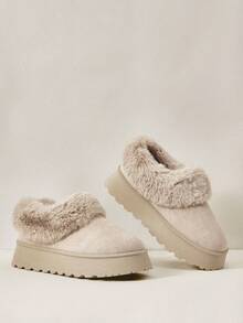 Cuccoo 女士时尚舒适防滑保暖雪地靴，厚头套半拖鞋，2024 年秋冬时尚，适合圣诞节和新年假期氛围秋冬情人节 - 米色 - 查看 1