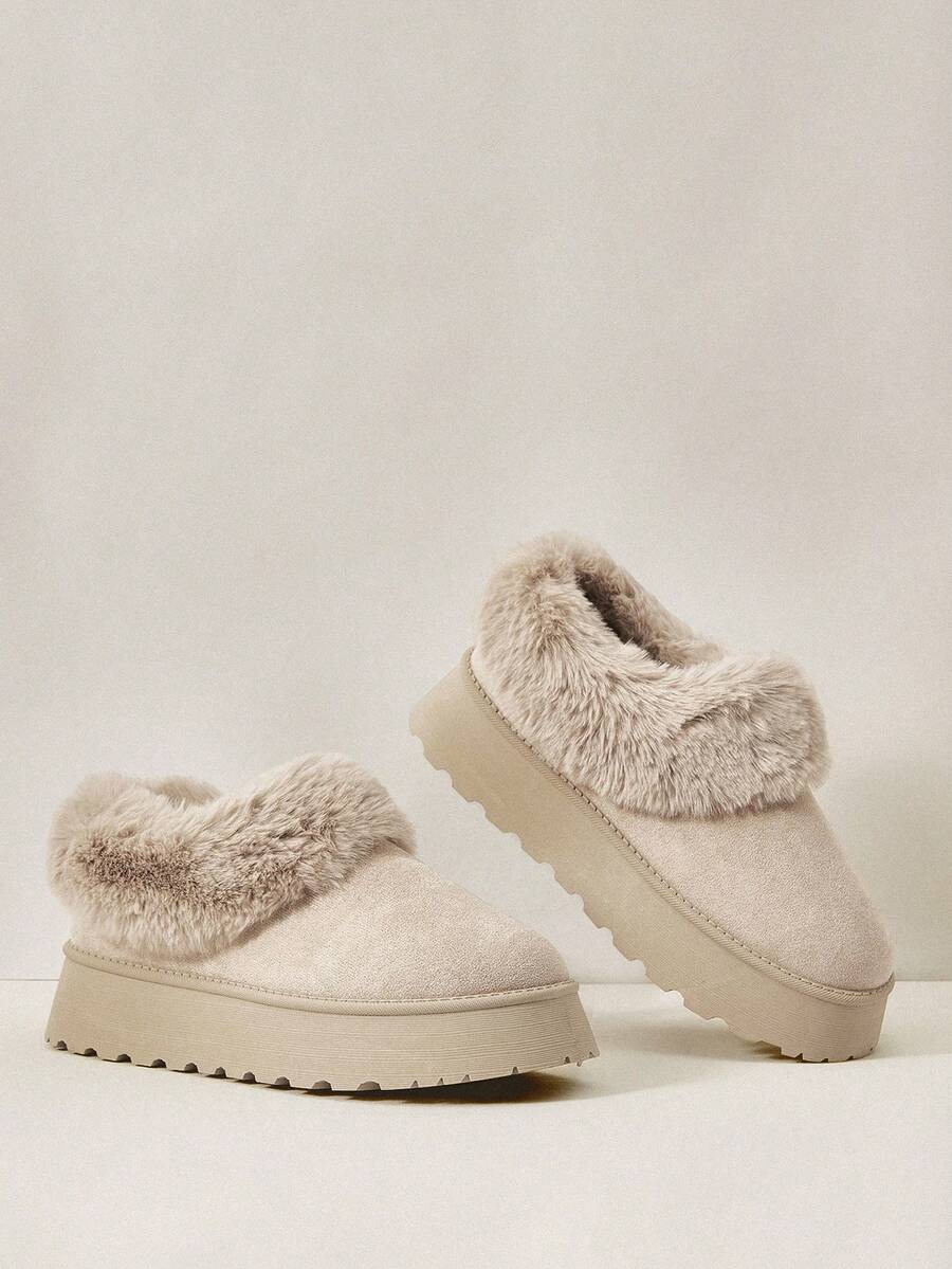 Cuccoo 女士时尚舒适防滑保暖雪地靴，厚头套半拖鞋，2024 年秋冬时尚，适合圣诞节和新年假期氛围秋冬情人节 - 米色 - 查看 1