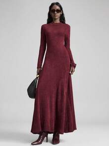 Ontre Vestido feminino elegante, casual e acinturado, com modelagem evasê, da coleção Outono/Inverno 2025, ideal para o Ano Novo e o Natal. - Castanho Café - Ver 6