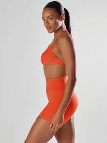 Musera Sport Solid Ruched Bust Open Back Halter Sports Bra , Active Comfy Workout Gym Outfit Running Run Club ,Padel, Tennis, Pickleball Gym Yoga Pilates Fitness Daily Casual - Orange - View 4