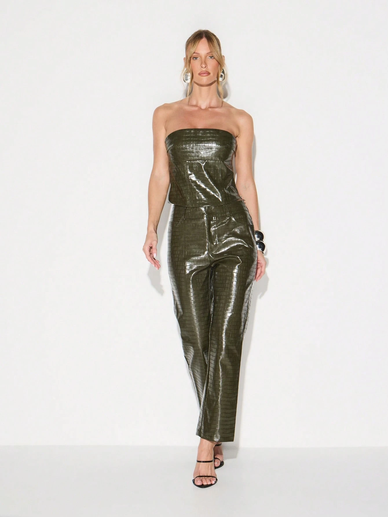 KIZN Crocodile Embossed Strapless Bandeau Top