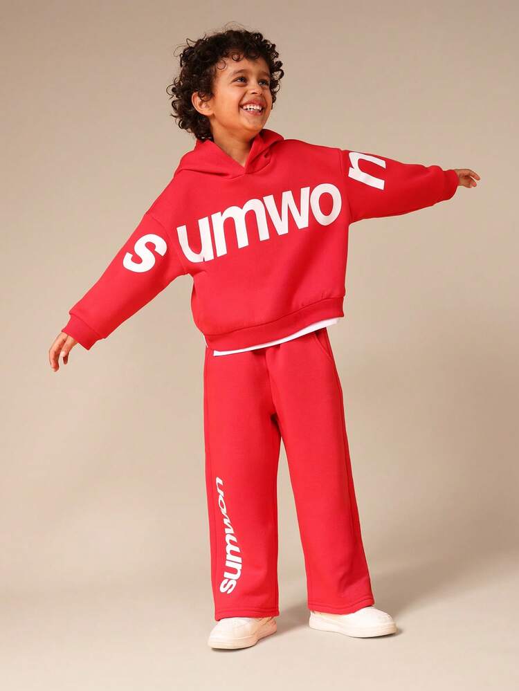 Hoodie And Jogger Set With Letter Print