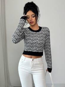 SHEIN Elenzya 女士时尚毛衣上衣，秋冬 - 黑與白 - 查看 4