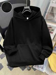 SHEIN Teen Boy Casual Loose Comfortable Versatile Solid Color All-Match Sweatshirt Autumn Winter Clothes ForGirln - Black - View 4