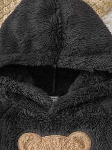SHEIN Vintaside Kids 2pcs Pink Double-Sided Fleece Cute Bear Embroidered Set - Dark Grey - View 6