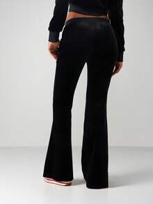 Missguided x Playboy Velvet Fit And Flare Sweatpants With Rhinestone Logo For Loungewear And Casual Wear - Black - View 2