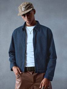 ROMWE MEN Men's Solid Color Zipper Pocket Casual Versatile Denim Jacket - Blue - View 12