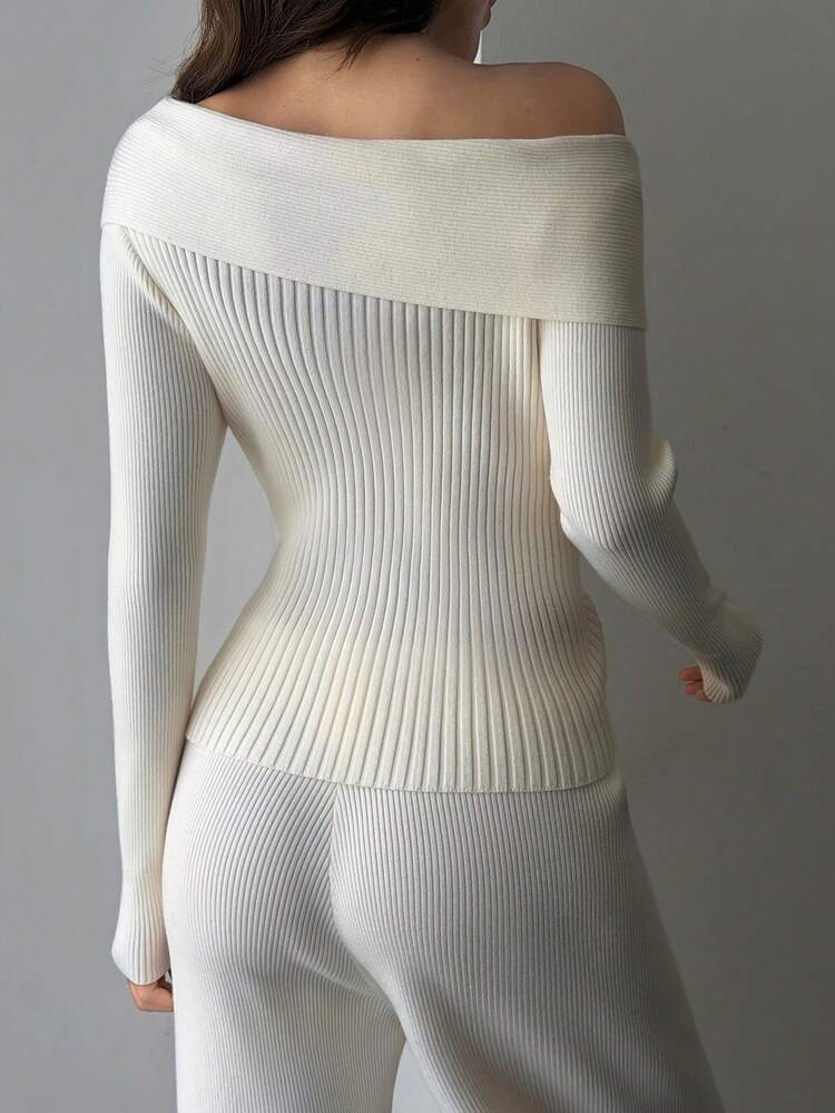 Women's Basic Oblique Collar Pullover Solid Color Casual Business Sweater, Autumn/Winter