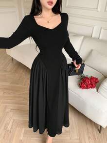 Feyla 女士优雅收腰 A 字形连衣裙 - 黑色 - 查看 4