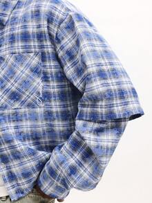 SUMWON Crop Fit Button Down Plaid Shirt With Chest Pocket Long Sleeve Casual Flannel Top