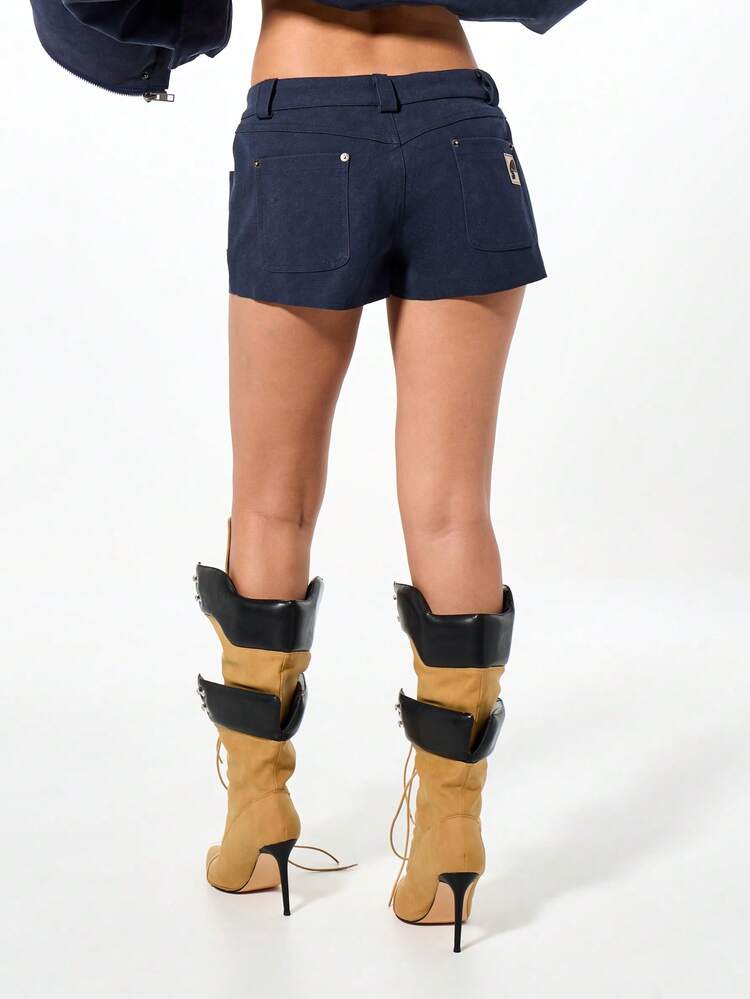 SUMWON WOMEN Suede Low Rise Carpenter Shorts With Distressed Details
