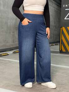 Flexra Plus Size High Stretch Knit Wide Leg Boyfriend Jeans - Medium Wash - View 7