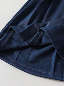 2 peças/Conjunto Moletom com Gola Polo e Saia Plissada para Meninas, Decoração de Bordado da Moda, Adequado para Uso Diário, Viagem, Volta às Aulas, Outono - Azul marinho - Visão 7