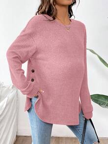 SHEIN Top de lactancia casual de unicolor con botones laterales, otoño/invierno - Rosa - Ver 3