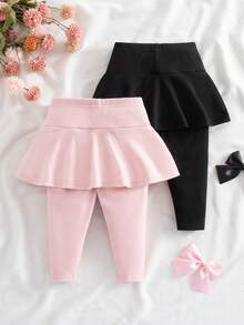 2件套可爱休闲百搭纯色针织蝴蝶结松紧腰裤 - 彩色 - 查看 2