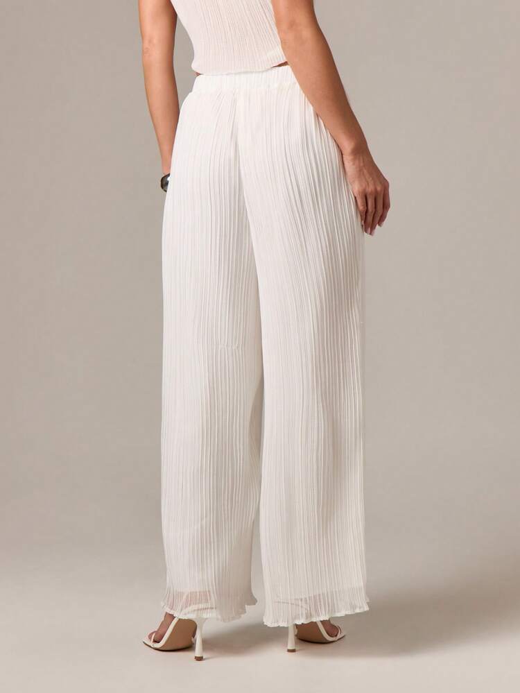 High Neck Sleeveless Plisse Ruffle Palazzo Co-Ord Set