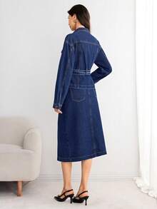 Elenzga Women's Fashionable Commuter Jacket And Denim Skirt Set, Autumn - Blue - View 2