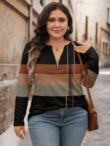 EMERY ROSE 教师节、返校节和音乐节大码女装。万圣节拉链领女式连衣裙。复古学院风撞色三色条纹。秋季、春夏和度假大码女式T恤。 - 彩色 - 查看 6