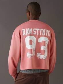 STYNVO Men's Casual Letter Print Crew Neck Long Sleeve Pullover Sweatshirt, Autumn - Pink - View 6