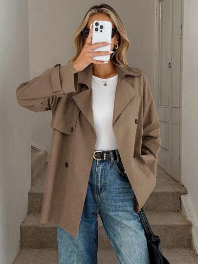 Easowa Casual Solid Color Long Sleeve Versatile Women Trench Coat,Fall,Cozy Fall And Winter Clothes For Women
