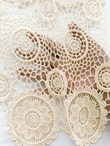 EMERY ROSE Contrast Lace Raglan Sleeve Curved Hem Notched Neckline Blouse For Holiday Party Clothes - Apricot - View 7