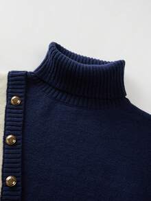 Franclia 新款秋冬休闲宽松个性优雅通勤拼色女式套头毛衣 - 藍白色 - 查看 8