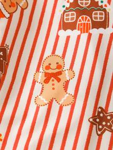 Bộ 2 món/Bộ đồ ngủ tay dài in hình người bánh gừng và cây thông Noel cho bé gái - Đỏ - Xem 4