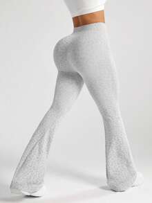 Sovereign Charm Women's High Stretch Leopard Print Yoga Pants, Fitness Sports Wide Leg Pants - Light Grey - View 5