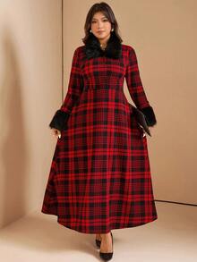 Comfylo Robe longue en polaire à imprimé écossais élégante, grande taille, Noël - Multicolore - Voir 5