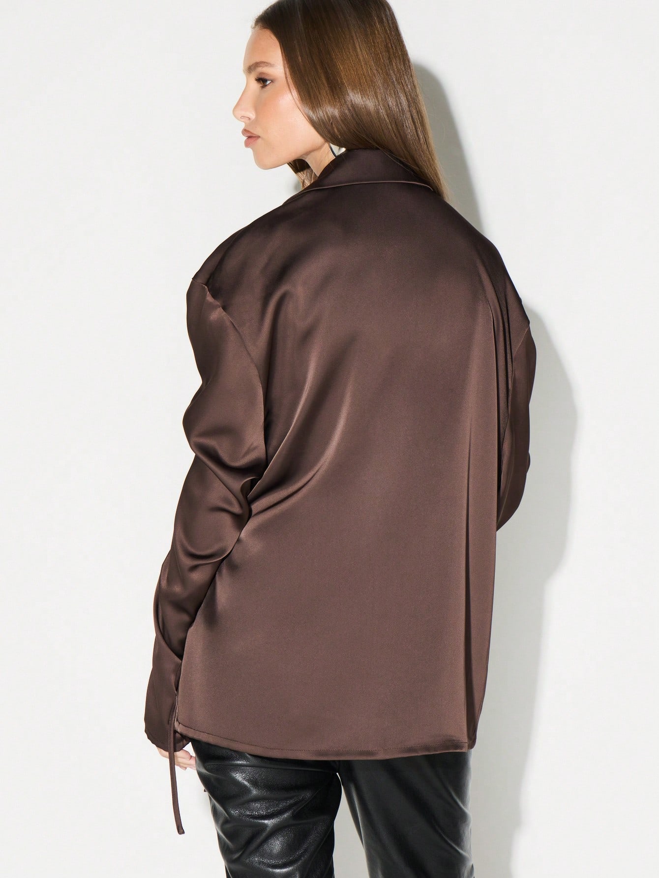 KIZN Brown Wrap Blouse With Tie Detail